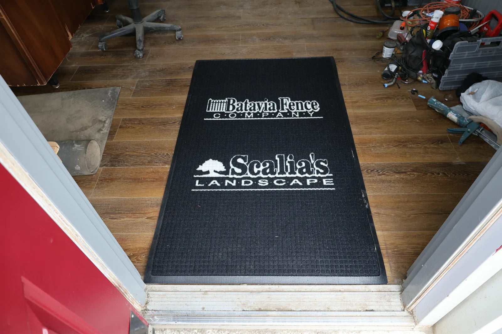 MoistureMagic custom logo entrance mat in use